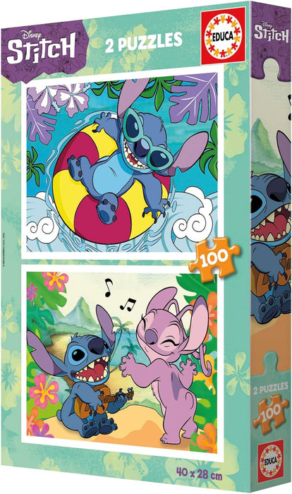 Educa - Disney Stitch | Set von 2 Puzzle für Kinder mit 100 Teilen. Maßnahme: 40 x 28 cm. Empfohlen für Kinder ab 6 Jahre (19998