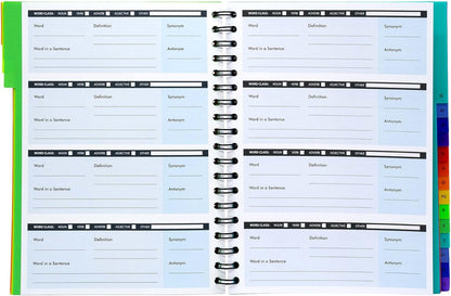 Pukka Pad B5 Vocabulary Book with 520 Word Capacity – Includes 20 Repositionable Alphabetised Dividers – Learn Synonyms, Antonyms, and Use in a Sentence – 100GSM