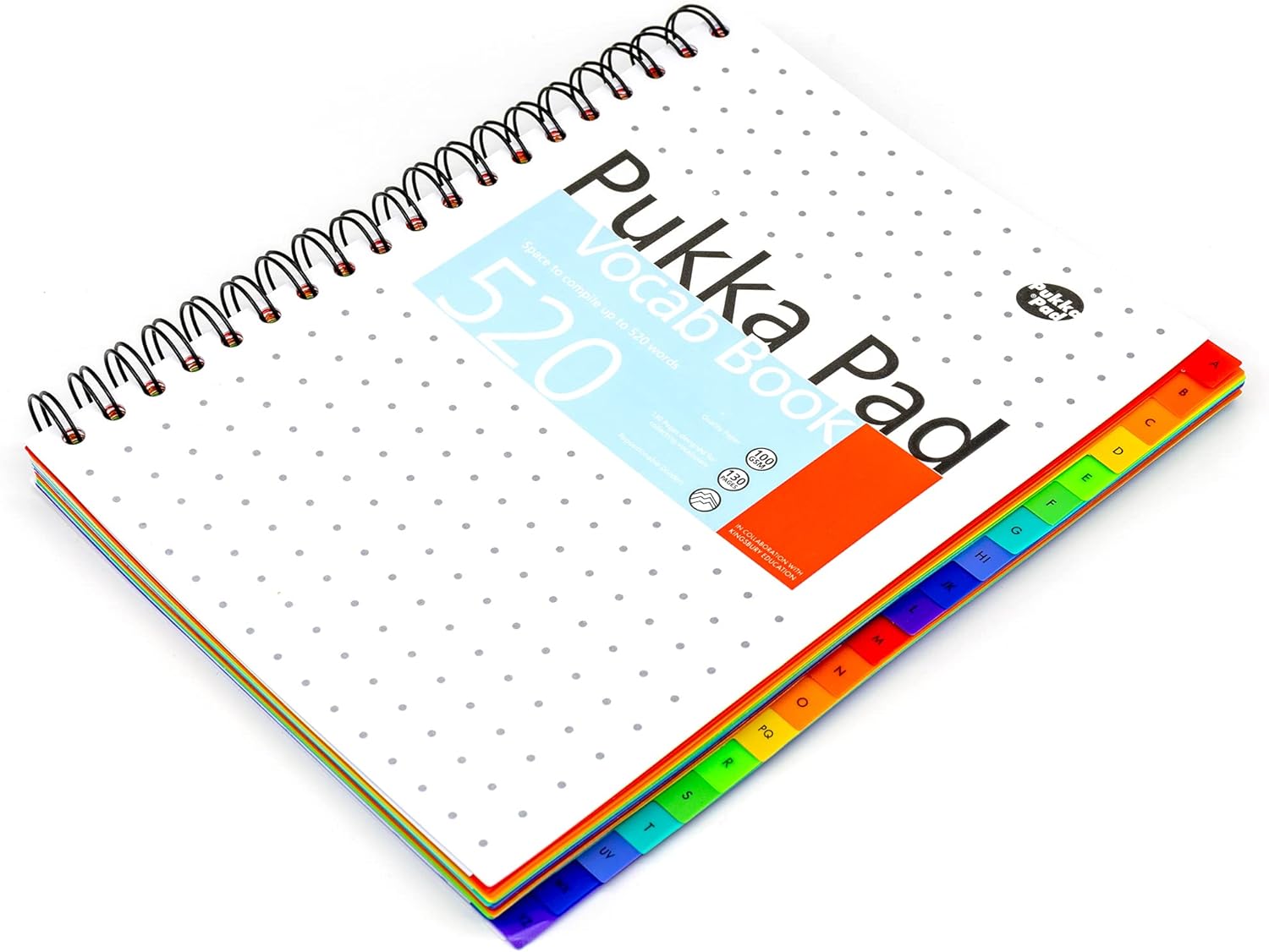 Pukka Pad B5 Vocabulary Book with 520 Word Capacity – Includes 20 Repositionable Alphabetised Dividers – Learn Synonyms, Antonyms, and Use in a Sentence – 100GSM