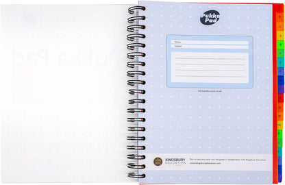 Pukka Pad B5 Vocabulary Book with 520 Word Capacity – Includes 20 Repositionable Alphabetised Dividers – Learn Synonyms, Antonyms, and Use in a Sentence – 100GSM