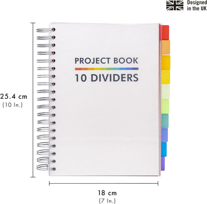 Pukka Pad B5 Project Book with 10 Repositionable Dividers for Organization – 400 Perforated Pages of 80GSM Paper – 200 Sheet Notebook for School, Office, and Home – White, 190 x 250mm