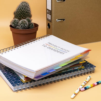 Pukka Pad B5 Project Book with 10 Repositionable Dividers for Organization – 400 Perforated Pages of 80GSM Paper – 200 Sheet Notebook for School, Office, and Home – White, 190 x 250mm
