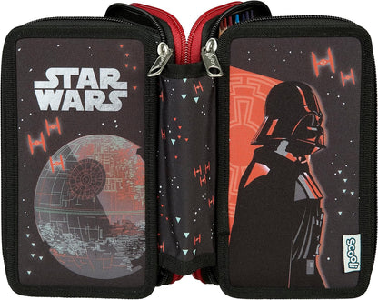 Scooli Star Wars Tripledecker - Filled Pencil Case with Eberhard Faber Pens - Stylish Pencil Case with Motif - Pencil Case for Colouring Pencils and Pencils - Ideal for School Use