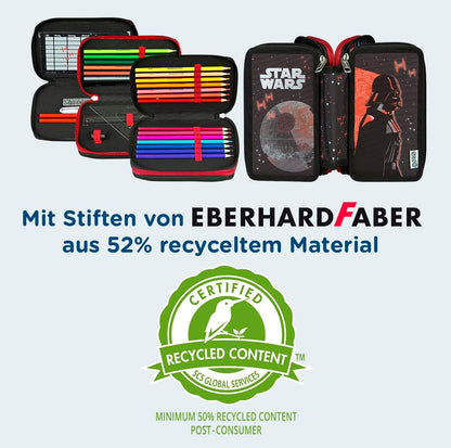 Scooli Star Wars Tripledecker - Filled Pencil Case with Eberhard Faber Pens - Stylish Pencil Case with Motif - Pencil Case for Colouring Pencils and Pencils - Ideal for School Use