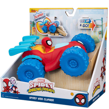 Marvel Spidey and His Amazing Friends Spidey Web Climber - 7-Inch Rev Up Motor Vehicle That Climbs Obstacles, SNF0244