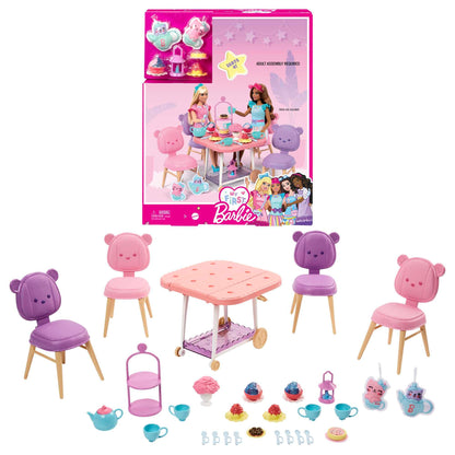 Barbie Tea Party Playset for Preschoolers, My First Barbie Tea Party Playset and Accessories, Preschool Toys and Gifts, Tea Party with 18 Storytelling Pieces, Two Plush Items, from 3 Years, HMM65
