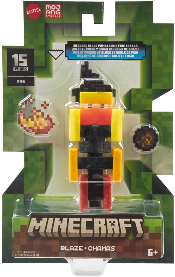 Mattel Minecraft Vanilla Action Figure Blaze, 8,3 cm, per bambini dai 6 anni in su