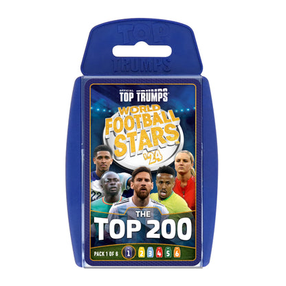 Top Trumps World Football Stars 200 Card Game Pack 1, Play with Lionel Messi, Sadio Mane, Mac Allister, Ederson and Jamal Musiala, educational gift for ages 6 plus