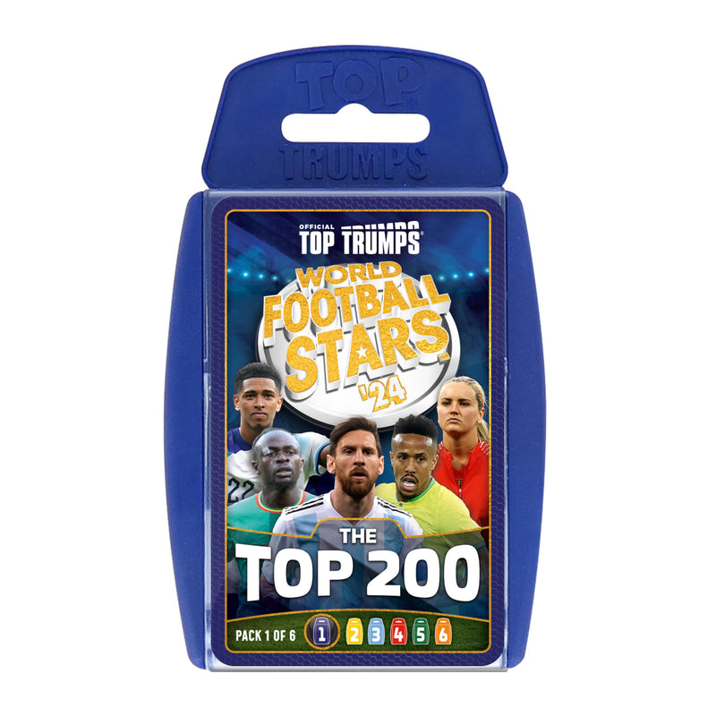 Top Trumps World Football Stars 200 Card Game Pack 1, Play with Lionel Messi, Sadio Mane, Mac Allister, Ederson and Jamal Musiala, educational gift for ages 6 plus