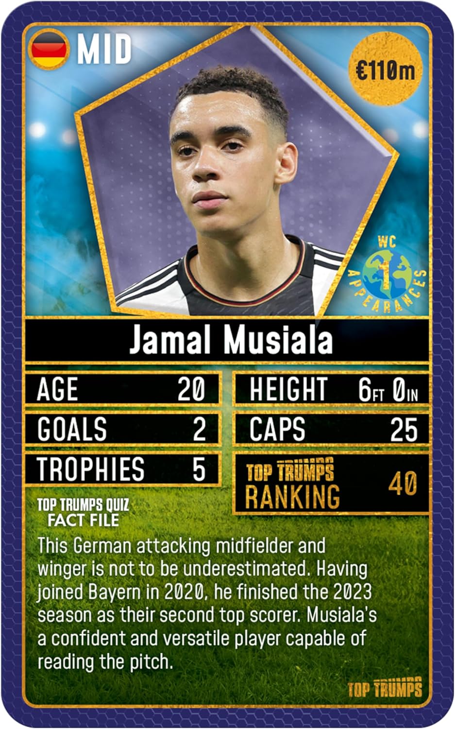 Top Trumps World Football Stars 200 Card Game Pack 1, Play with Lionel Messi, Sadio Mane, Mac Allister, Ederson and Jamal Musiala, educational gift for ages 6 plus