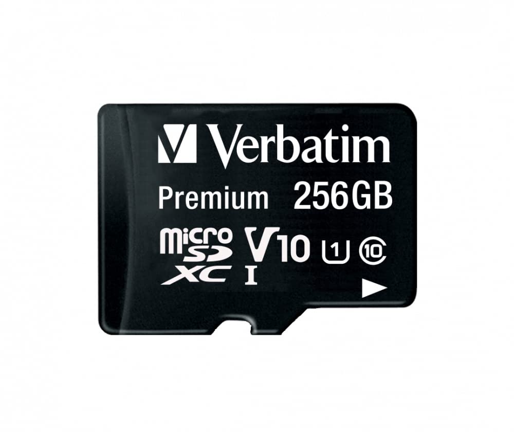Verbatim microSDXC memory card with adapter - 256 GB - read speed up to 90 MB/s - minimum write speed 10 MB/s - black