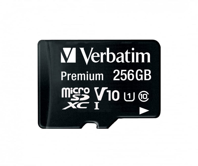 Verbatim microSDXC memory card with adapter - 256 GB - read speed up to 90 MB/s - minimum write speed 10 MB/s - black