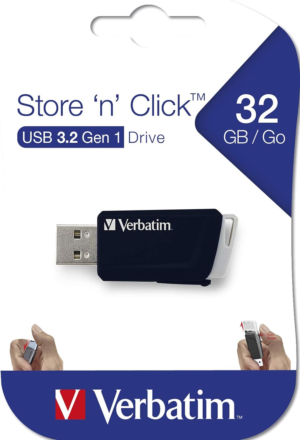 VERBATIM Store 'n' Click USB-Stick - USB 3.2 Gen1-32GB - memory-stick with locking-mechanism - USB-3 stick - external storage for laptop notebook and co - up to 5 Gbit/s - black
