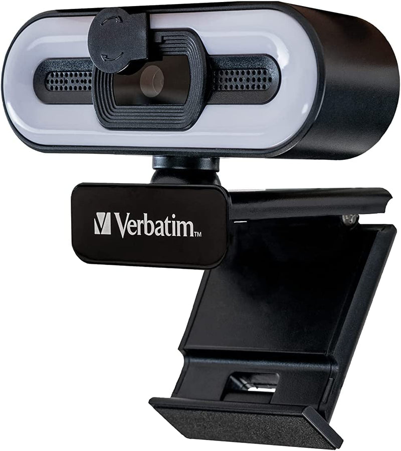 Verbatim Webcam with Microphone and Lighting, External Camera for Computer or Laptop with Full HD 1080P Auto Focus for Video Calls in Home Office or Streaming Cam