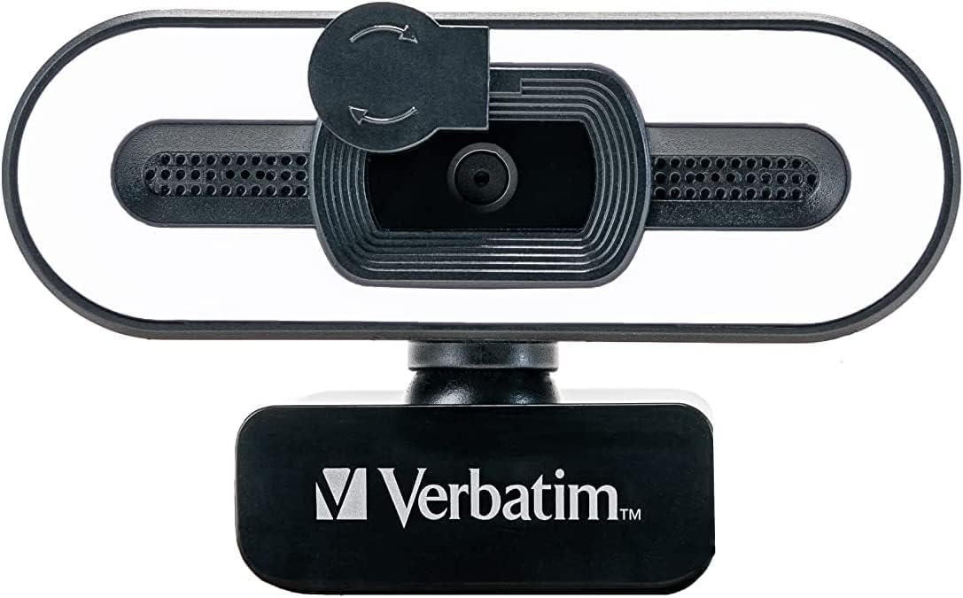 Verbatim Webcam with Microphone and Lighting, External Camera for Computer or Laptop with Full HD 1080P Auto Focus for Video Calls in Home Office or Streaming Cam