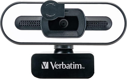 Verbatim Webcam with Microphone and Lighting, External Camera for Computer or Laptop with Full HD 1080P Auto Focus for Video Calls in Home Office or Streaming Cam