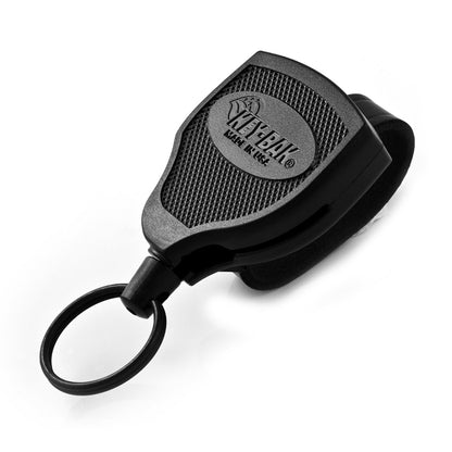 KEY-BAK SUPER48 Locking Retractable Keychain, Durable Polycarbonate Case, Leather Belt Loop, and Oversized Split Ring, Black Modern