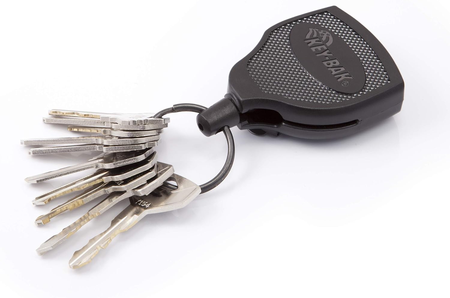 KEY-BAK SUPER48 Locking Retractable Keychain, Durable Polycarbonate Case, Leather Belt Loop, and Oversized Split Ring, Black Modern