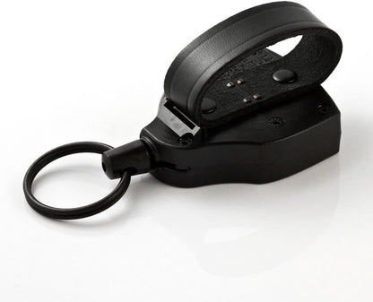 KEY-BAK SUPER48 Locking Retractable Keychain, Durable Polycarbonate Case, Leather Belt Loop, and Oversized Split Ring, Black Modern