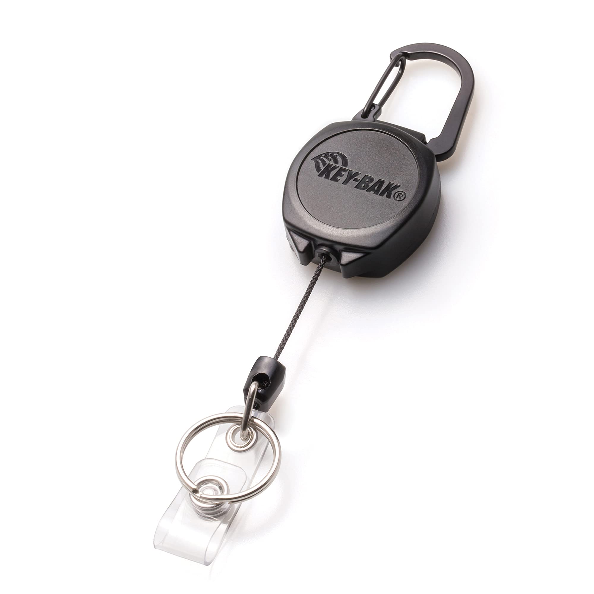 KEY-BAK 0KB1-0A24 Sidekick ID Badge and Key Reel, 24" Kevlar Cord, Tough Polycarbonate Case, Zinc Alloy Metal Carabiner (0KB1-0A24), Black Sidekick Carabiner