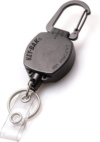 KEY-BAK 0KB1-0A24 Sidekick ID Badge and Key Reel, 24" Kevlar Cord, Tough Polycarbonate Case, Zinc Alloy Metal Carabiner (0KB1-0A24), Black Sidekick Carabiner