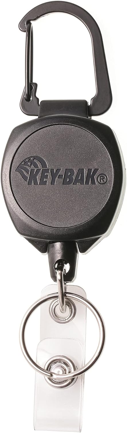 KEY-BAK 0KB1-0A24 Sidekick ID Badge and Key Reel, 24" Kevlar Cord, Tough Polycarbonate Case, Zinc Alloy Metal Carabiner (0KB1-0A24), Black Sidekick Carabiner