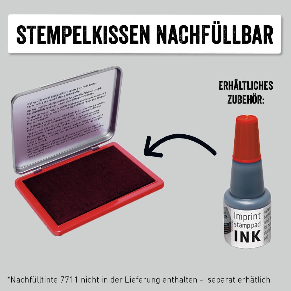 Imprint Handstempelkissen 9072M für den täglichen Bedarf zu Hause und im Büro – 1 Stempelkissen rot, robuster Metalldeckel, wasserbasierte Tinte, Größe 11 x 7 cm, optimal für Handstempel geeignet rot 11 x 7 cm Single