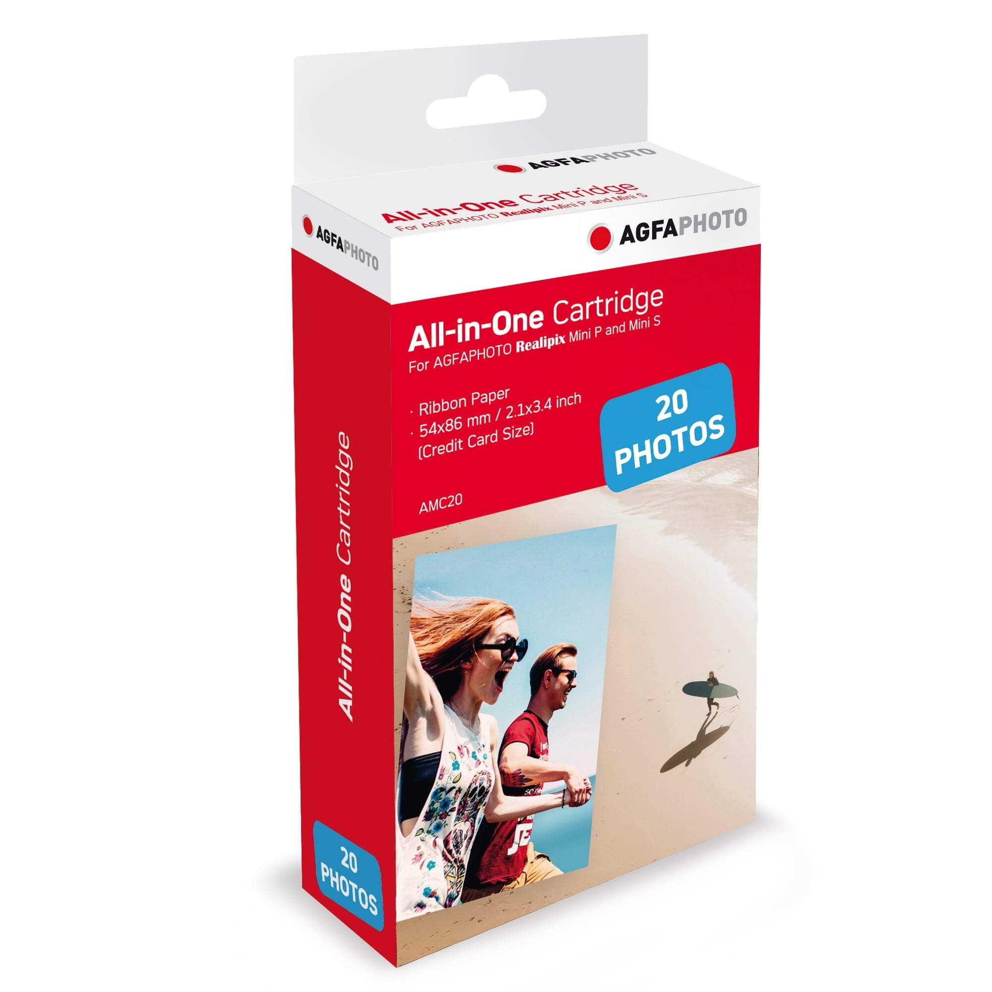 Agfa PHOTO Cartridge and Paper 20 Photos 5.4 x 8.6 cm AMC20 Compatible Photo Realipix Mini S, Realipix Mini P, Kodak Mini Printer 2, Kodak Mini Shot,Grey