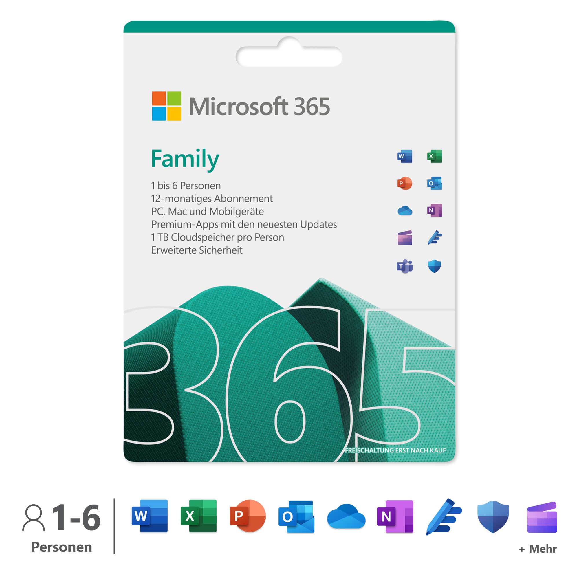 Microsoft 365 Family | 12 Months, Up to 6 Users | Word, Excel, PowerPoint | 1TB OneDrive Cloud Storage | PCs/Macs & Mobile Devices | Box Family (6 users) 12 months Activation code in a box