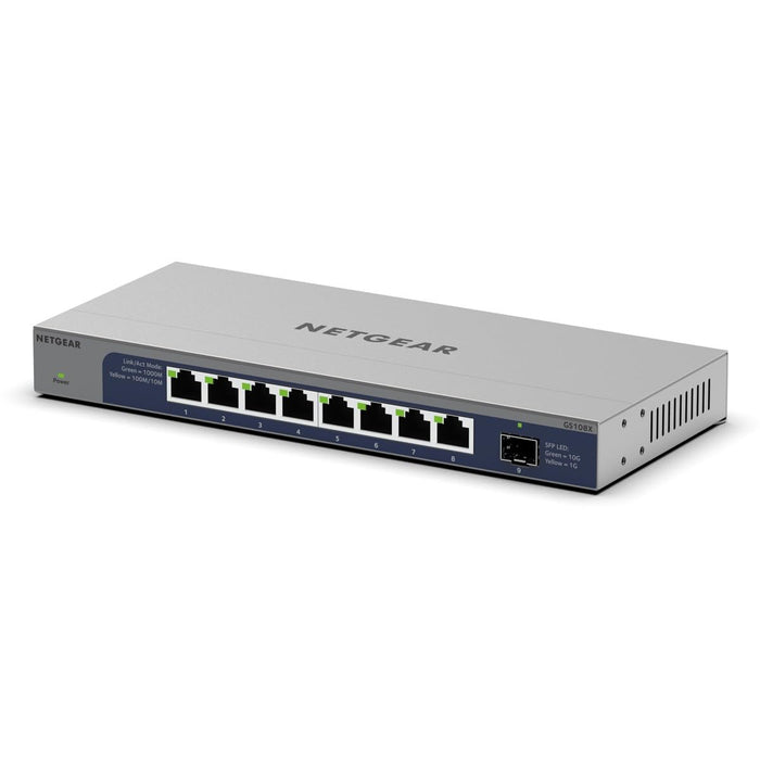 NETGEAR 8 Port 10GB Switch (GS108X) | Multi-Gigabit Ethernet Switch | 1 x 10G SFP+ Port | Desktop or Rackmount, and Lifetime Protection