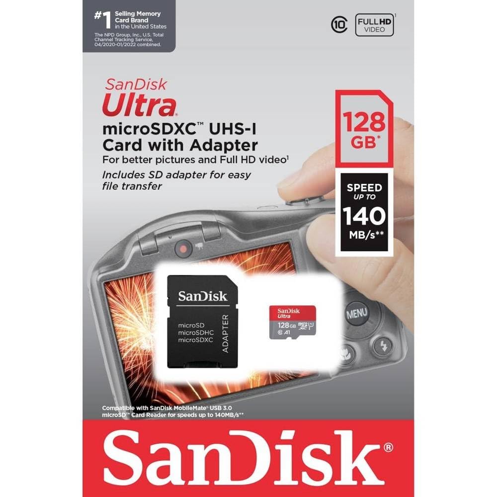 Sandisk 128GB Ultra microSDXC 140MB/s+SD Adapter