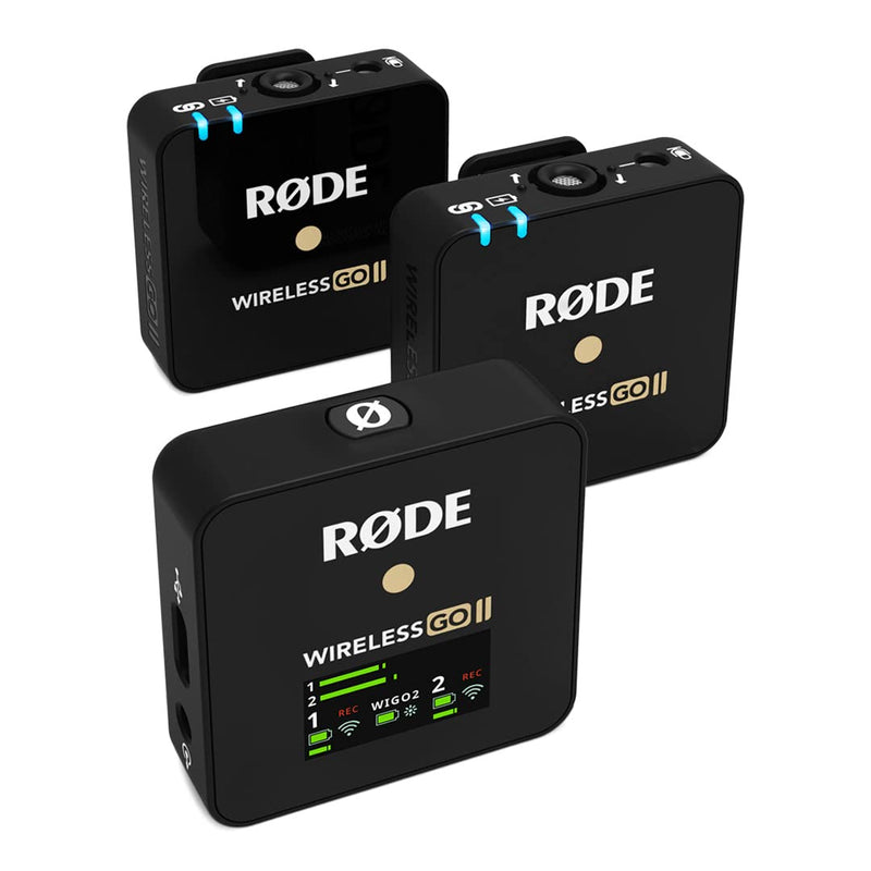 RØDE Wireless GO II Ultra-compact Dual-channel Wireless Microphone System with Built-in Microphones, On-board Recording and 200m Range for Filmmaking, Interviews and Content Creation Wireless GO II Dual Black
