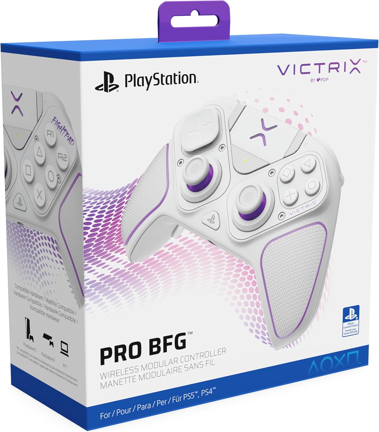 PDP Victrix Pro BFG draadloos Gaming Controller for Playstation 5 / PS5, PS4, PC, Modular Gamepad, Remappable Buttons, Customizable Triggers/Paddles/D-Pad, PC App White