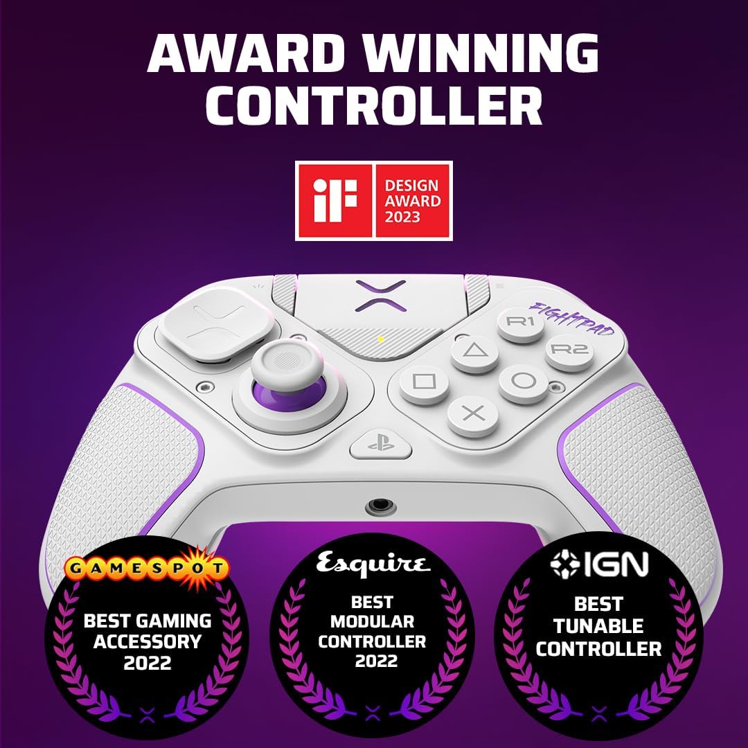 PDP Victrix Pro BFG draadloos Gaming Controller for Playstation 5 / PS5, PS4, PC, Modular Gamepad, Remappable Buttons, Customizable Triggers/Paddles/D-Pad, PC App White
