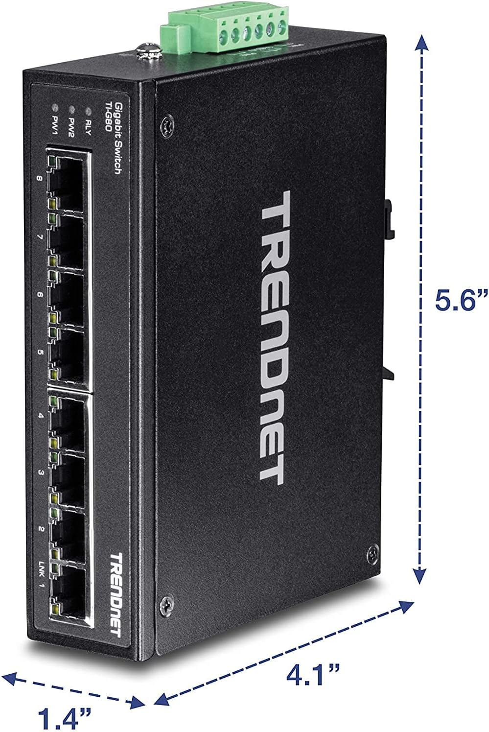 TRENDnet TI-G80 8-Port gehärteter industrieller Gigabit-DIN-Schienen-Switch, 16-Gbit / s-Schaltkapazität, IP30-Metallgehäuse, DIN-Schienen- und Wandhalterungen inklusive Gigabit Switch 8 Port