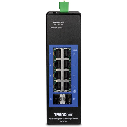 TRENDnet 10-Port Industrial Gigabit L2 Managed DIN-Rail Switch, 8 X Gigabit, 2 X SFP Slots, DIN-Rail Mount, IP30, Vlan, Qos, Lacp, STP/Rstp, Bandwidth Management, TI-G102i