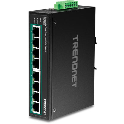 TRENDnet 8-Port Industrial Fast Ethernet PoE+ DIN-Rail Switch, TI-PE80, 8 x Fast Ethernet PoE+ Ports, IP30 Network Unmanaged Switch, 200W PoE Power Budget, 1.6 Gbps Switching Capacity, Black 8 Port Switch