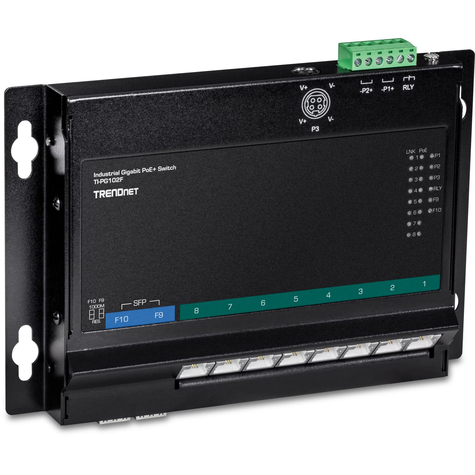 TRENDnet TI-PG102F 10-Port Industrial Gigabit PoE+ Wall-Mount Front Access Switch