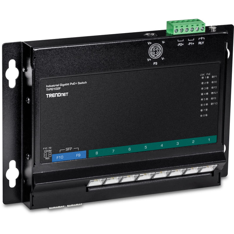 TRENDnet TI-PG102F 10-Port Industrial Gigabit PoE+ Wall-Mount Front Access Switch
