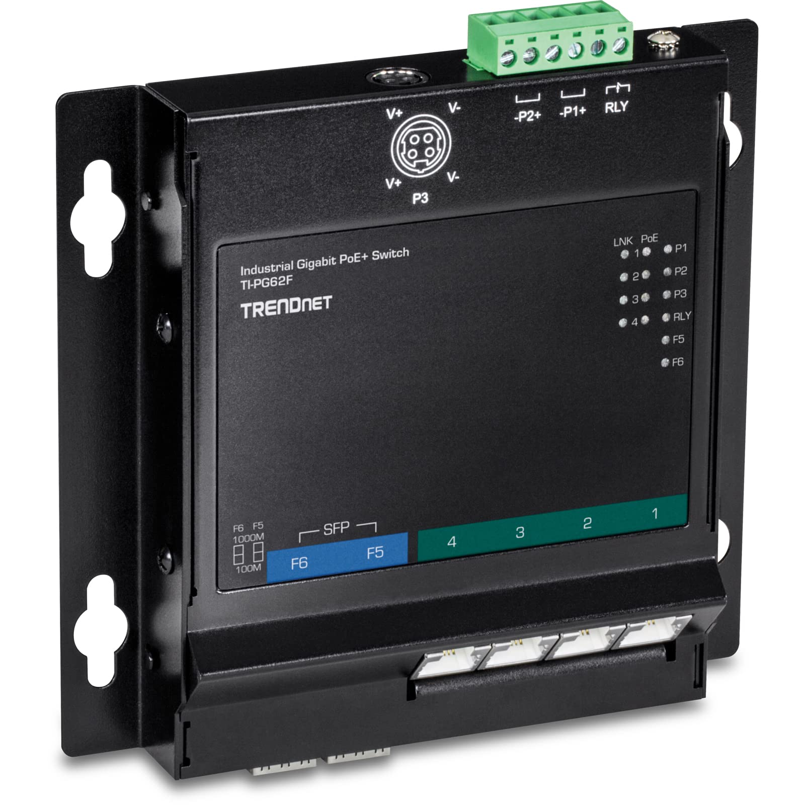 TRENDnet TI-PG62F 6-Port Industrial Gigabit PoE+ Wall-Mounted Front Access Switch