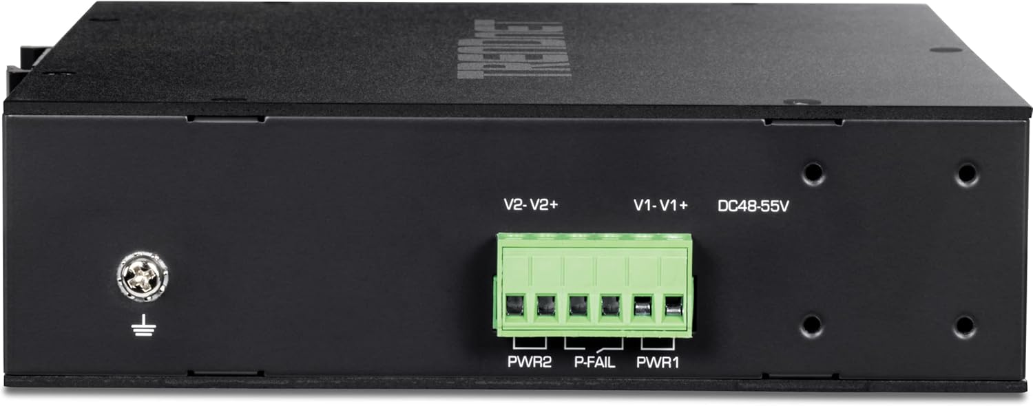 TRENDnet 10-Port Industrial Gigabit PoE+ Switch, WideTemperature Range -20° – 65°C (-4° – 149°F), DIN Rail Switch, 50-55V DC, 8 x Gigabit PoE+ Ports, 2 x Gigabit SFP Slots, TI-PGM102, Black