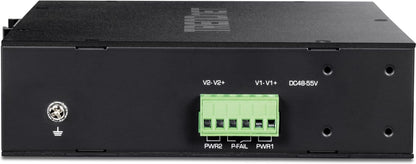 TRENDnet 10-Port Industrial Gigabit PoE+ Switch, WideTemperature Range -20° – 65°C (-4° – 149°F), DIN Rail Switch, 50-55V DC, 8 x Gigabit PoE+ Ports, 2 x Gigabit SFP Slots, TI-PGM102, Black