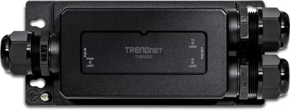TRENDnet 2-Port Industrial Outdoor Gigabit PoE++ Extender, Gehärtetes IP67 Extremtemperaturbewertetes Gehäuse, Verlängert PoE++ Anschluss bis zu 200 m (70ft) für bis zu 2 Geräte, Schwarz, TI-BE200