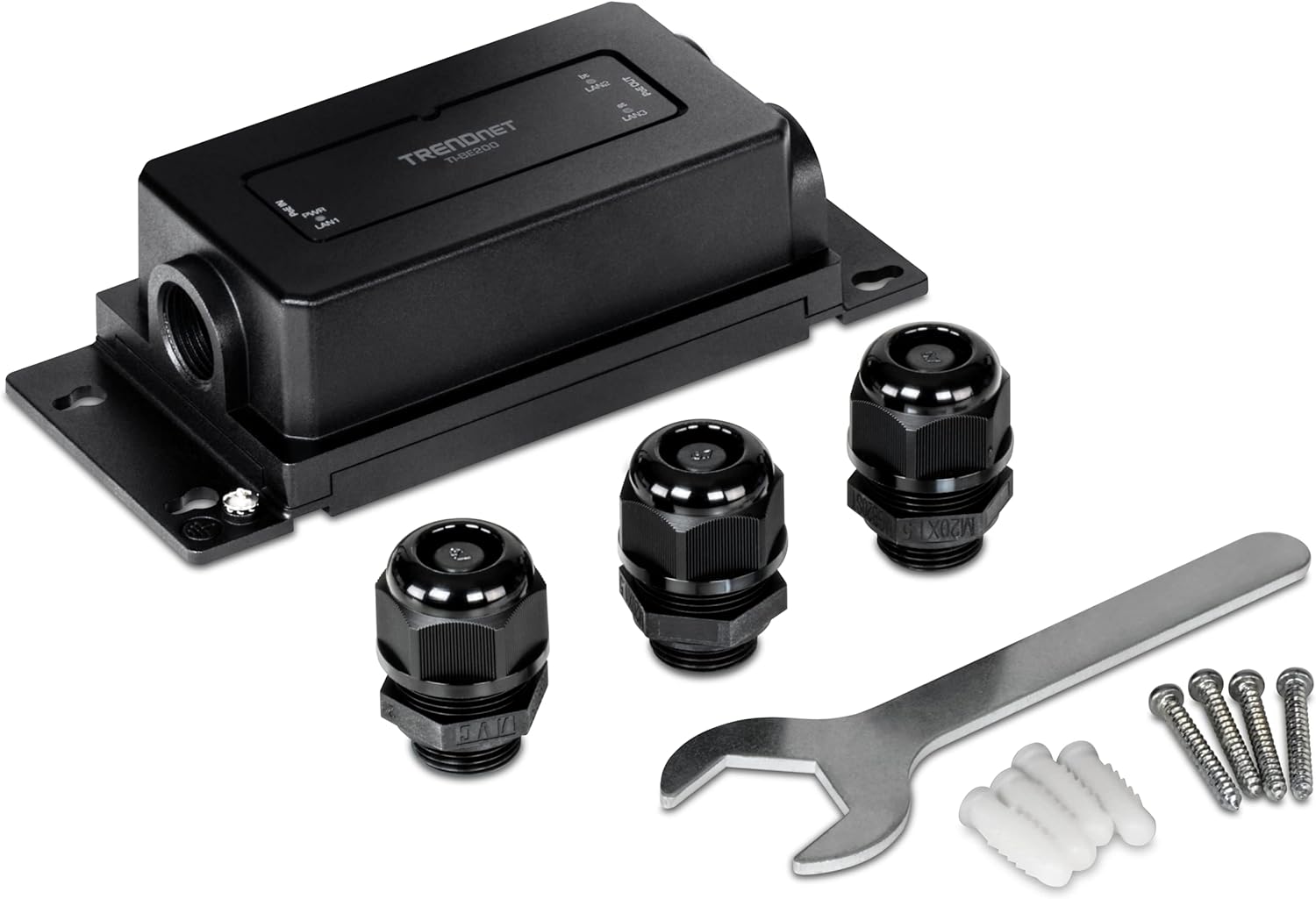 TRENDnet 2-Port Industrial Outdoor Gigabit PoE++ Extender, Gehärtetes IP67 Extremtemperaturbewertetes Gehäuse, Verlängert PoE++ Anschluss bis zu 200 m (70ft) für bis zu 2 Geräte, Schwarz, TI-BE200