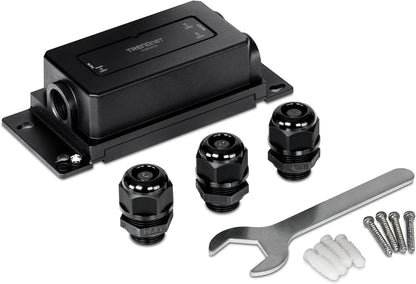 TRENDnet 2-Port Industrial Outdoor Gigabit PoE++ Extender, Gehärtetes IP67 Extremtemperaturbewertetes Gehäuse, Verlängert PoE++ Anschluss bis zu 200 m (70ft) für bis zu 2 Geräte, Schwarz, TI-BE200