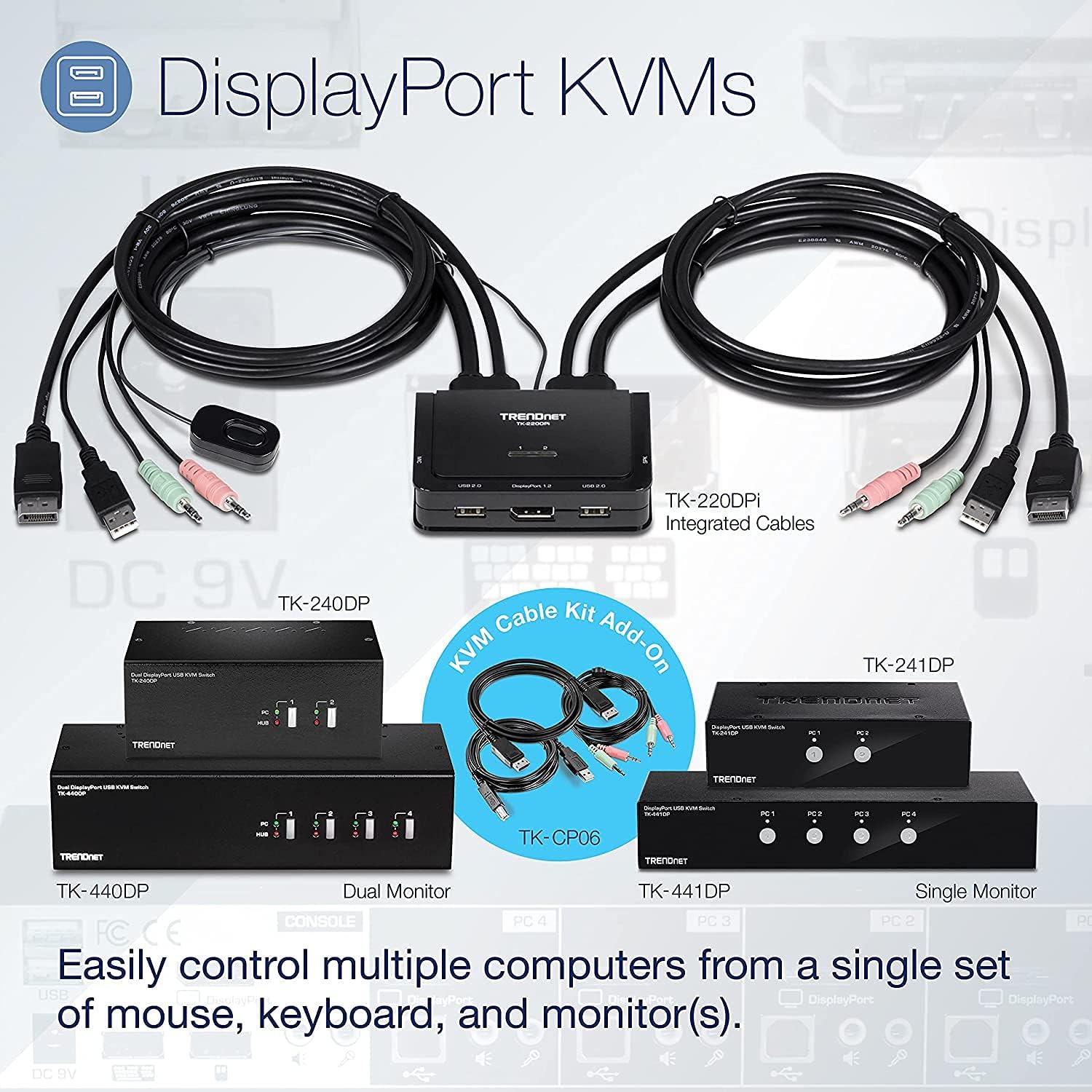 TRENDnet 6 ft. Display Port, USB, and Audio KVM Cable Kit, TK-CP06
