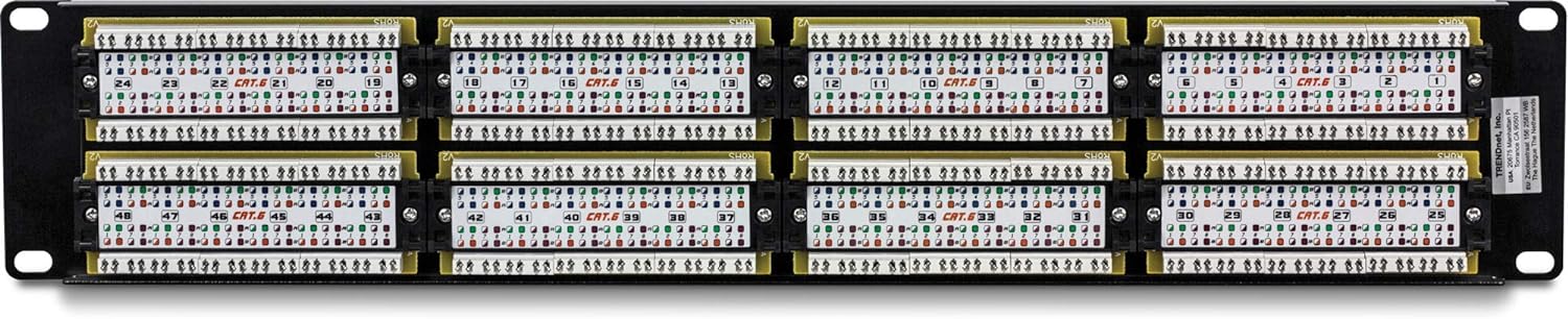 TRENDnet 48-Port Cat6 Unshielded Wall Mount or RackMount Patch Panel, Compatible with Cat 3/4/5/5e/6 Cabling, TC-P48C6 48-Port Cat 6