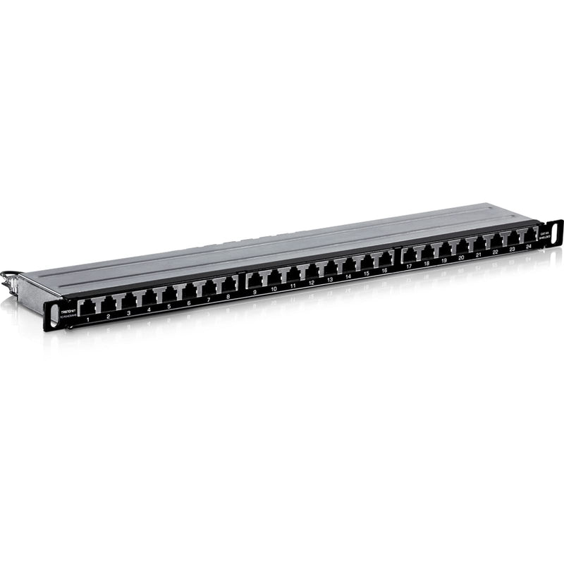 TRENDnet 24-Port CAT6A Shielded Half-U Patch Panel, 1000Base-T/10Gbase-T Support, Compatible with CAT5E, Cat6, CAT6A, 110 or Krone Type, TC-P24C6AHS 24 Port Half-U Cat6A