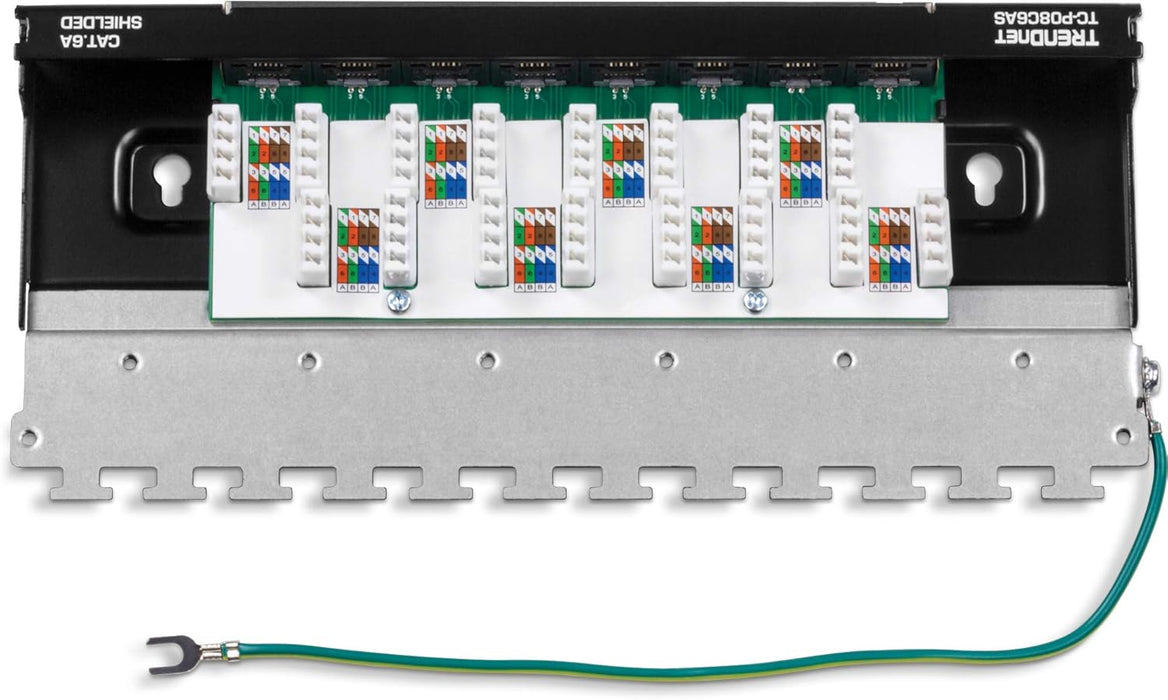 TRENDnet 8-Port Cat6A Shielded Wall Mount Patch Panel, 1000BASE-T/ 10GBASE-T Support, Wall mounting Options, Compatible with cat5e, cat6, cat6a, 110 or Krone Type, TC-P08C6AS 8 Port Cat6A