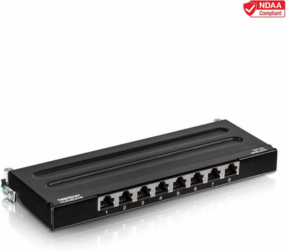 TRENDnet 8-Port Cat6A Shielded Wall Mount Patch Panel, 1000BASE-T/ 10GBASE-T Support, Wall mounting Options, Compatible with cat5e, cat6, cat6a, 110 or Krone Type, TC-P08C6AS 8 Port Cat6A